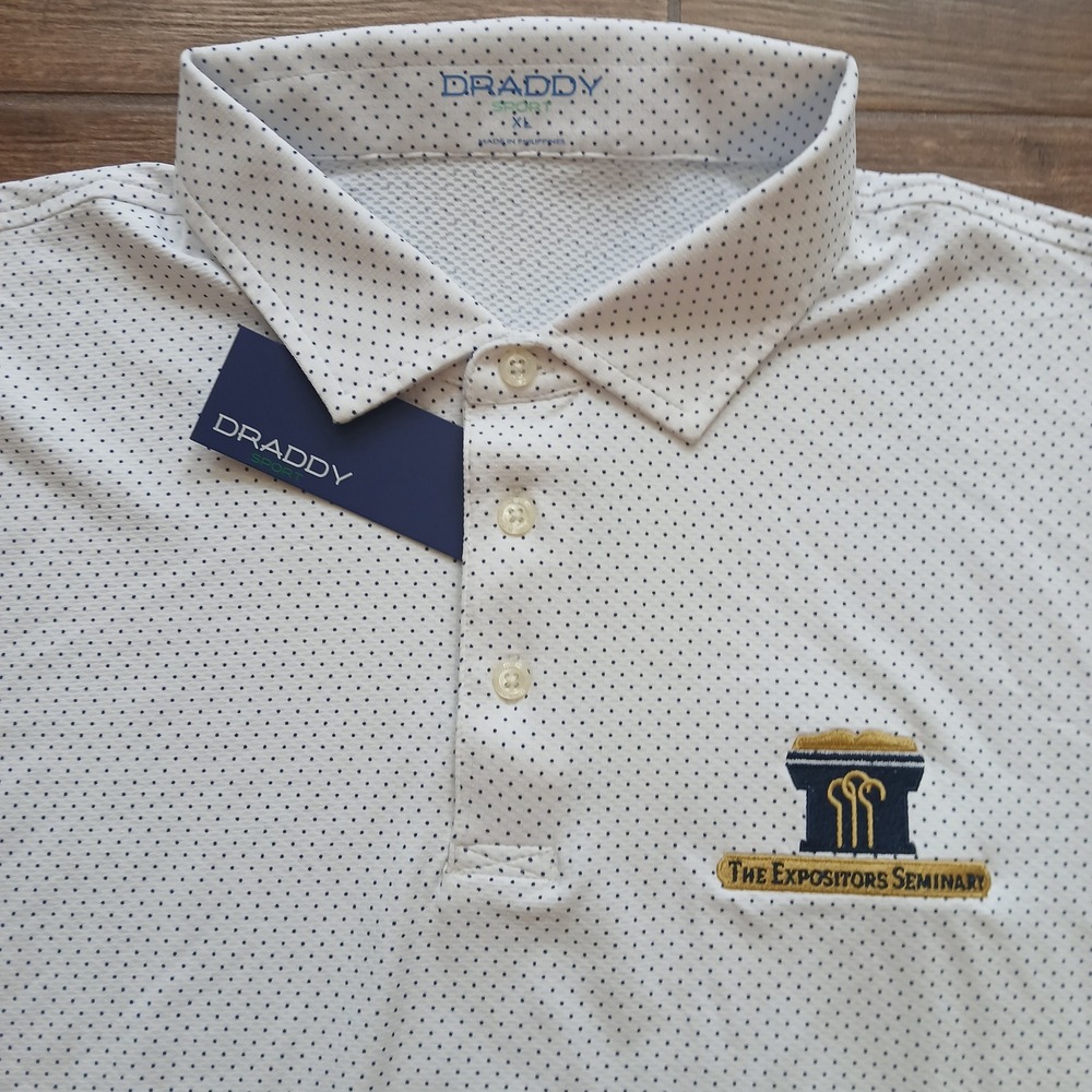 B. Draddy Captain Cool Polo Mens Extra Large White Golf Expositors Seminary